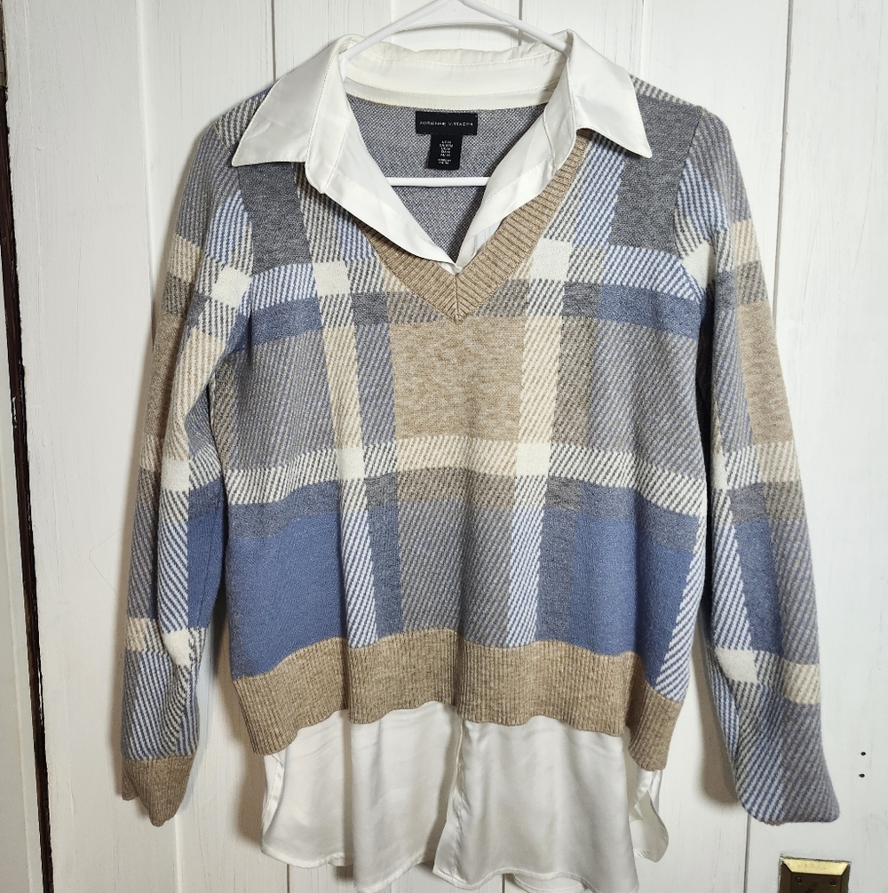 Plaid Adrienne Vittadini Sweater Built-In Undershirt